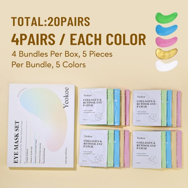 Under Eye Patches for Dark Circles,Eye Mask for Puffy Eyes With Collagen,Retinol,Vitmin C,Hyaluronic Acid and Niacinamide Face Masks Skincare Spa Gifts for Woman 20Pairs - Image 7