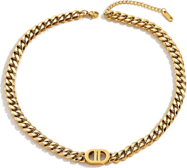 Classic silvery Letter Necklace – Stylish Cuban Chain Choker – Elegant Gift for Women & Teens - Image 2