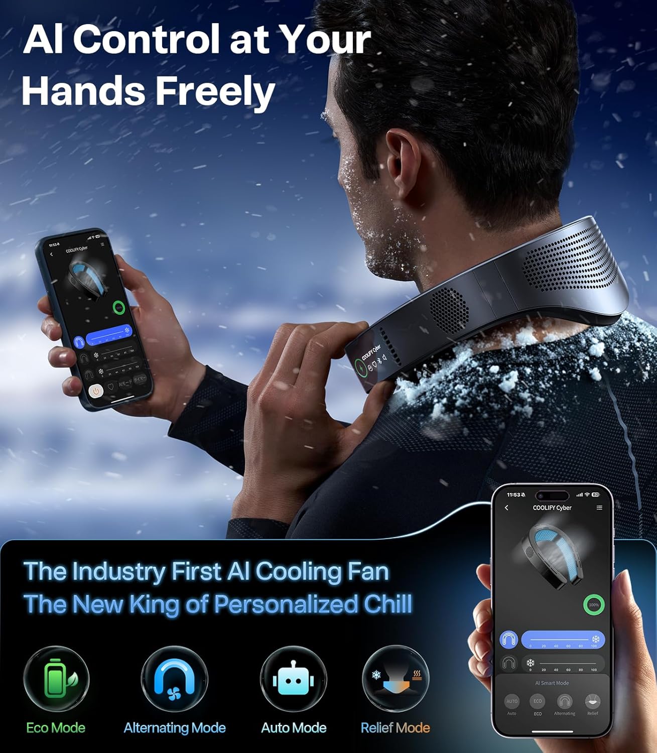 TORRAS 2025 Top Al Neck Fan Air Conditioner Coolify Cyber, Portable Neck Fans that Blow Cold Air【No.1 Coolest & 720° Immersive Cooling】 Personal AC Rechargeable for Outdoor/Indoor. Gifts for Dad/Mom - Image 7