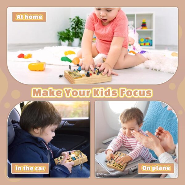 Joyreal Montessori Busy Board Wooden Sensory Toys for Toddler with LED Light Up Switch, Baby Fidget Board Travel Toys for 18+ Months, 1 2 3 Year Old Boys Girls Toddler Toy Gifts (Classic) - Image 8