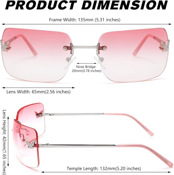 Rectangle Rimless Sunglasses for Women Retro Trendy Square Sun Glasses Vintage Shades - Image 8