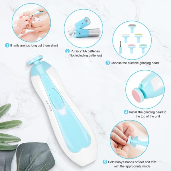 Baby Nail Trimmer Electric,Baby Nail Clippers, 6 in 1 Baby Nail File,Nail File Baby Grooming Kit Manicure Set for Toddler or Adults - Image 7