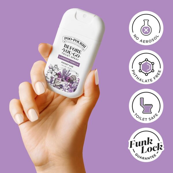 Poo-Pourri Lavender Vanilla Pocket Before-You-Go Toilet Spray - Instantly Trap Bathroom Odor - Plant Based Ingredients & Essential Oils - Travel Essentials - with Lavender, Vanilla & Citrus - Image 7