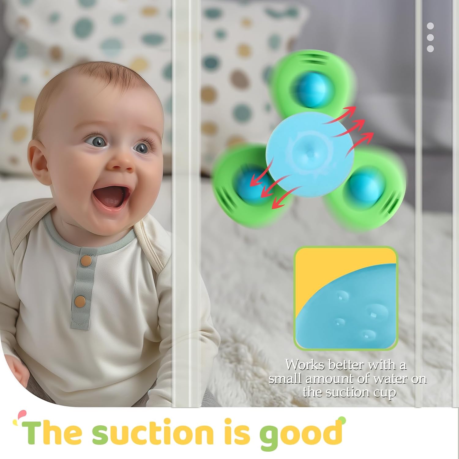 ALASOU 3PCS Suction Cup Spinner Toys for 1 Year Old Boy Girl|Spinning Top Baby Toys 12 18 Months|1 2 Year Old Boy Birthday Gift|Baby Bath Toy for Kids Ages 1-3|Sensory Toy for Toddlers 1-3 - Image 9
