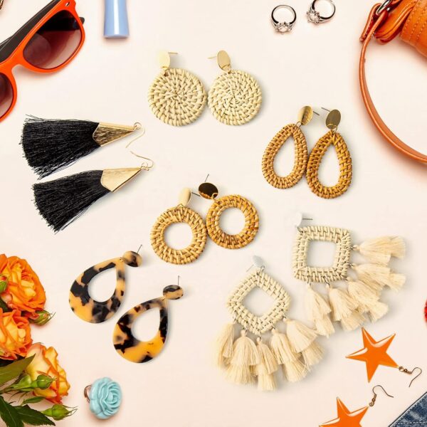 Ponpon 6-18 Pairs Earrings for Women, Lightweight Summer Earrings Straw Earrings Fashion Geometric Statement Hoop Dangle Drop Earrings for Women - Image 5