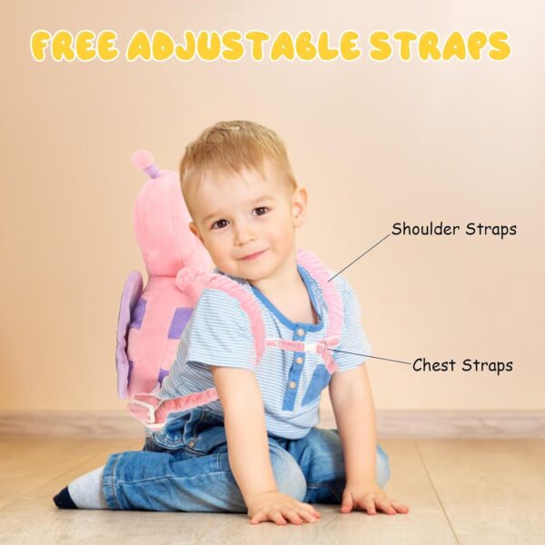 Baby Head Protection Backpack - Soft & Comfortable, Cute Cartoon Design, Pink Butterfly - Image 7