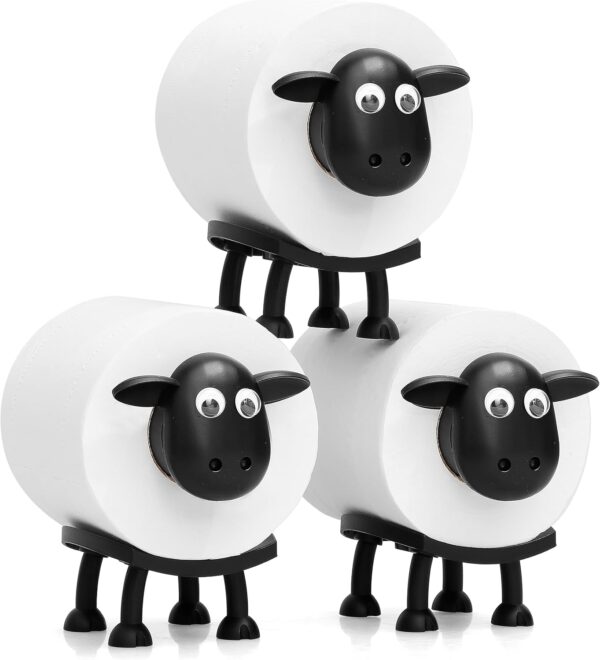 VELENTI Sheep Toilet Roll Holder - Funny Toilet Paper Holder Free Standing Bathroom Set - 3D Printed Black Sheep Loo Roll Holder - Hilarious Tissue Paper Roll Storage - Cute Bathroom Decor - Set of 3 - Image 2