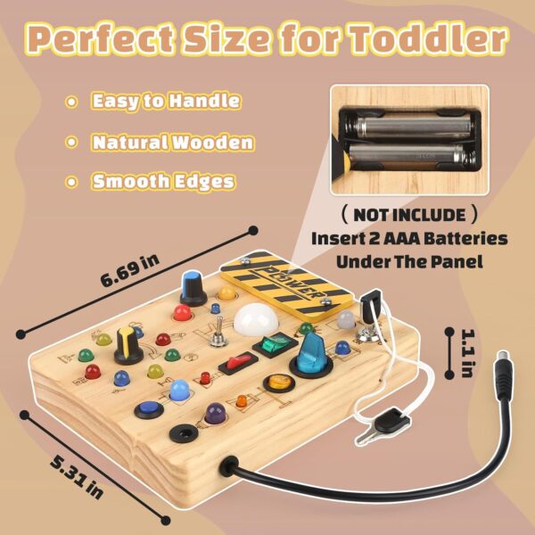 Joyreal Montessori Busy Board Wooden Sensory Toys for Toddler with LED Light Up Switch, Baby Fidget Board Travel Toys for 18+ Months, 1 2 3 Year Old Boys Girls Toddler Toy Gifts (Classic) - Image 6