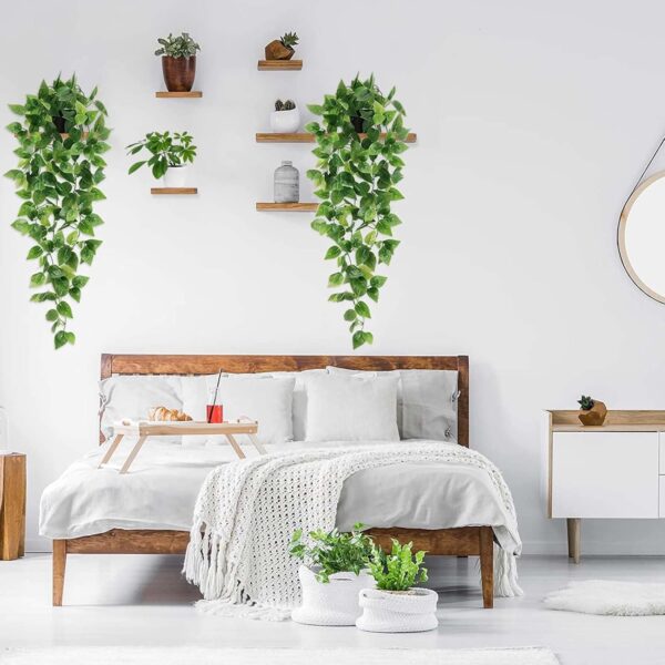 BLEUM CADE Fake Hanging Plants, 2pcs Artificial Hanging Plant, Faux Pothos Vines Hanging Plant Greenery for Wall Home Living Room Indoor Outdoor Decor (No Baskets) - Image 4