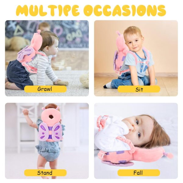 Baby Head Protection Backpack - Soft & Comfortable, Cute Cartoon Design, Pink Butterfly - Image 8