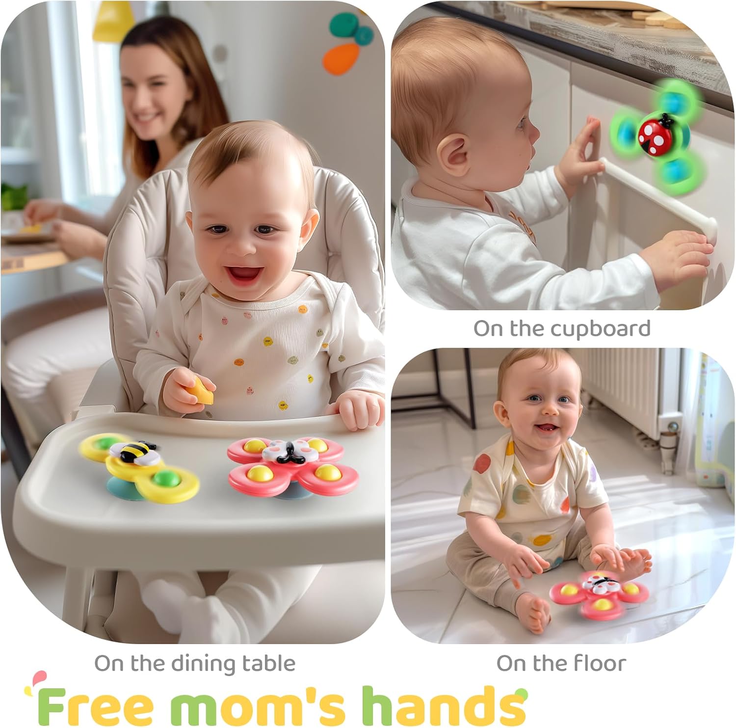 ALASOU 3PCS Suction Cup Spinner Toys for 1 Year Old Boy Girl|Spinning Top Baby Toys 12 18 Months|1 2 Year Old Boy Birthday Gift|Baby Bath Toy for Kids Ages 1-3|Sensory Toy for Toddlers 1-3 - Image 6