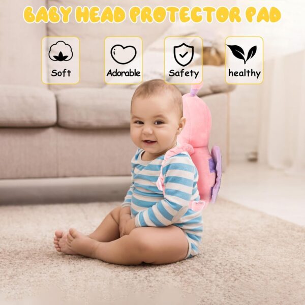 Baby Head Protection Backpack - Soft & Comfortable, Cute Cartoon Design, Pink Butterfly - Image 5