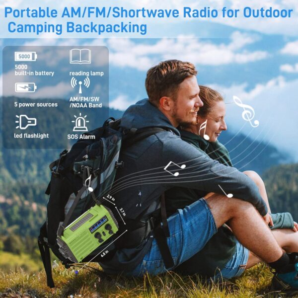 NOAA Weather Radio, Emergency Hand Crank Radio with Solar Charger, Portable Battery Operated AM FM Shortwave Radio with LED Flashlight, USB Charger, Earbud Jack, SOS Alert for Home Survival Hurricane - Image 7