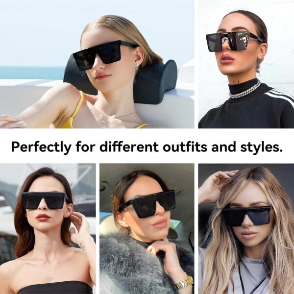 Dollger Square Oversized Sunglasses for Women Men Fashion Flat Top Big Black Frame Shades - Image 4