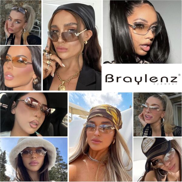 Rectangle Rimless Sunglasses for Women Retro Trendy Square Sun Glasses Vintage Shades - Image 3