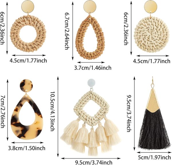 Ponpon 6-18 Pairs Earrings for Women, Lightweight Summer Earrings Straw Earrings Fashion Geometric Statement Hoop Dangle Drop Earrings for Women - Image 3