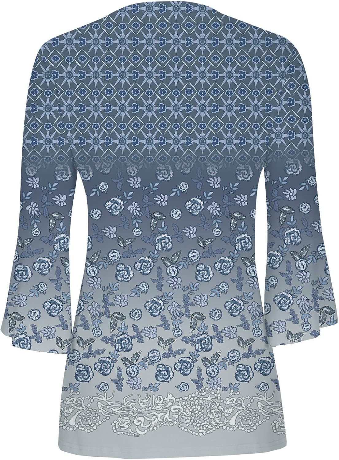 Summer Tops for Women 2024 Trendy Boho Floral Print Tunic Shirts 3/4 Bell Sleeve Button v Neck Tshirt Casual Loose Blouse - Image 4