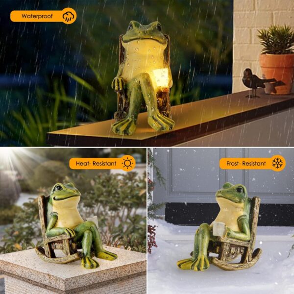 Miniature Frog Garden Statue Mom Dad Gifts Home Decorations Fairy Garden Accessories Outdoor Lights Solar Garden Frog Decor Art Housewarming Gift for Patio,Yard,Lawn Ornament,3.89"x2.36"x3.93 - Image 5