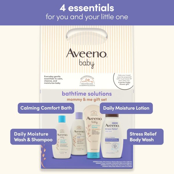 Aveeno Baby Bathtime Solutions Mommy & Me Gift Set, Baby Wash & Shampoo, Calming Bath, Daily Moisturizing Lotion & Stress Relief Body Wash for Mom, Nourishing Oat, Registry Must Haves, 4 items - Image 4