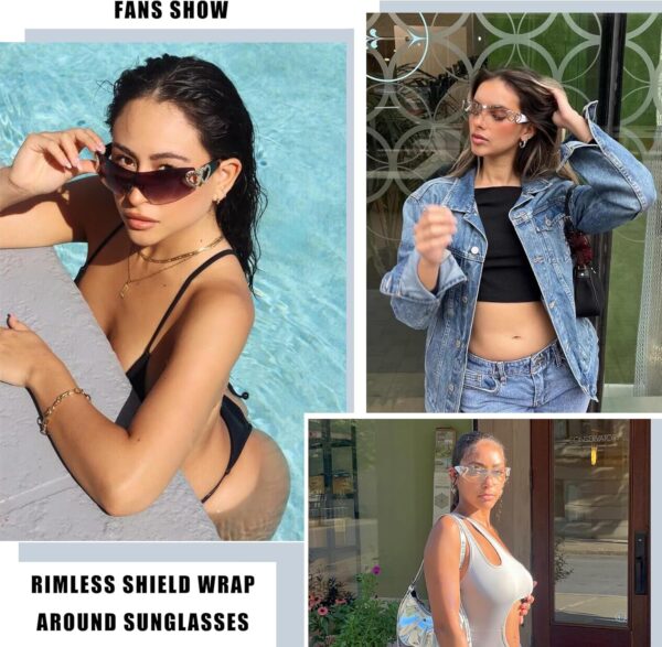 Pro Acme Wrap Around Rimless Sunglasses Women Men, Oversized Fashion Futuristic Sun Glasses Cool Shade 2000S Trendy - Image 3