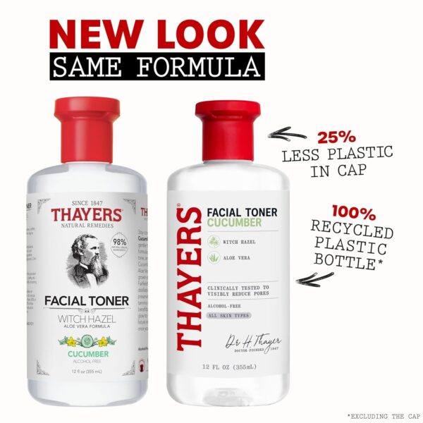 THAYERS Alcohol-Free, Hydrating Cucumber Witch Hazel Facial Toner with Aloe Vera Formula, Vegan, Dermatologist Tested and Recommended, 12 Oz (Packaging May Vary) - Image 3