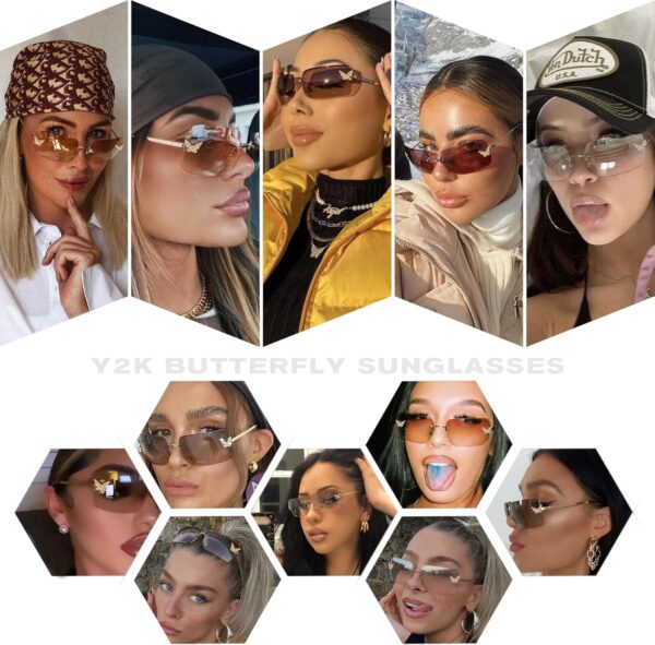 Rectangle Rimless Sunglasses for Women Retro Trendy Square Sun Glasses Vintage Shades - Image 4