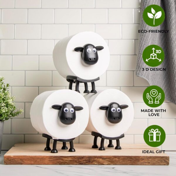 VELENTI Sheep Toilet Roll Holder - Funny Toilet Paper Holder Free Standing Bathroom Set - 3D Printed Black Sheep Loo Roll Holder - Hilarious Tissue Paper Roll Storage - Cute Bathroom Decor - Set of 3 - Image 5