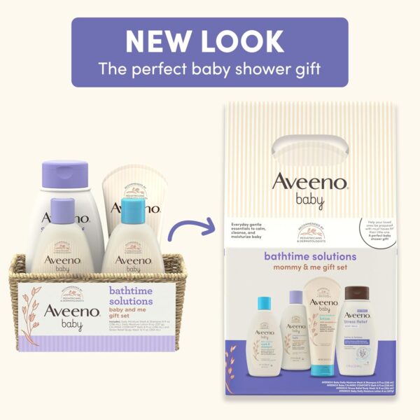 Aveeno Baby Bathtime Solutions Mommy & Me Gift Set, Baby Wash & Shampoo, Calming Bath, Daily Moisturizing Lotion & Stress Relief Body Wash for Mom, Nourishing Oat, Registry Must Haves, 4 items - Image 3