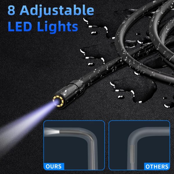 Endoscope Camera with Light - IP67 Waterproof Borescope Camera with 8 Adjustable LED Lights | 4.3" LCD Screen Borescope | HD 1080P Inspection Cameras with 16.5ft Semi-Rigid Cord Tools for Men - Image 4