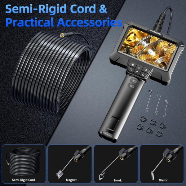Endoscope Camera with Light - IP67 Waterproof Borescope Camera with 8 Adjustable LED Lights | 4.3" LCD Screen Borescope | HD 1080P Inspection Cameras with 16.5ft Semi-Rigid Cord Tools for Men - Image 3