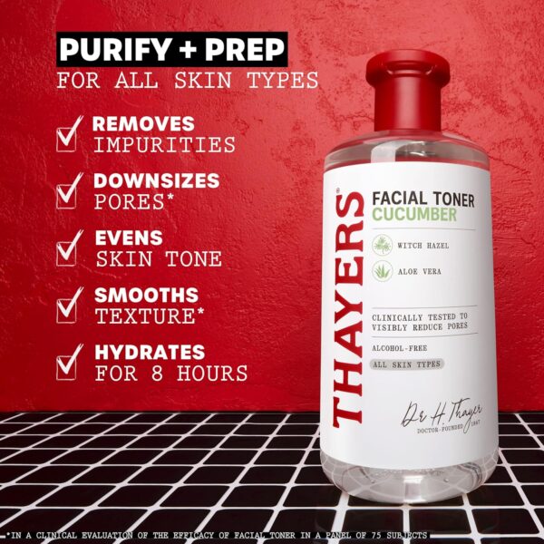 THAYERS Alcohol-Free, Hydrating Cucumber Witch Hazel Facial Toner with Aloe Vera Formula, Vegan, Dermatologist Tested and Recommended, 12 Oz (Packaging May Vary) - Image 4