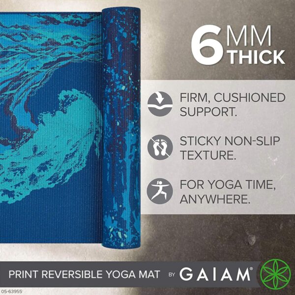 Gaiam Yoga Mat - Premium 6mm Print Reversible Extra Thick Non Slip Exercise & Fitness Mat for All Types of Yoga, Pilates & Floor Workouts (68" x 24" x 6mm Thick) - Image 4