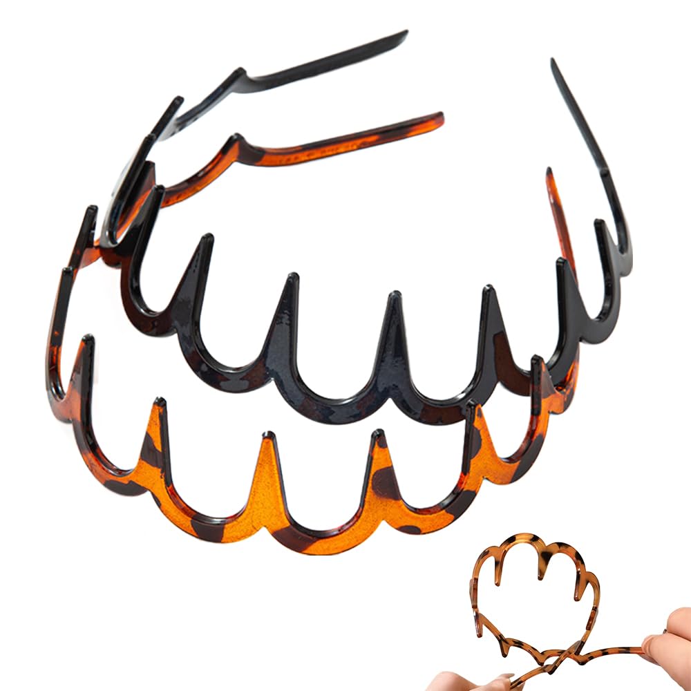 2 PCS U Shape Fashion Tooth Hair Comb Headband, 2026 High Cranium Head Bands for Women's Hair, Reversible Korean Headbands with Teeth for Women Gifts for Teen Girls (Amber+Black, One Size) - Image 2