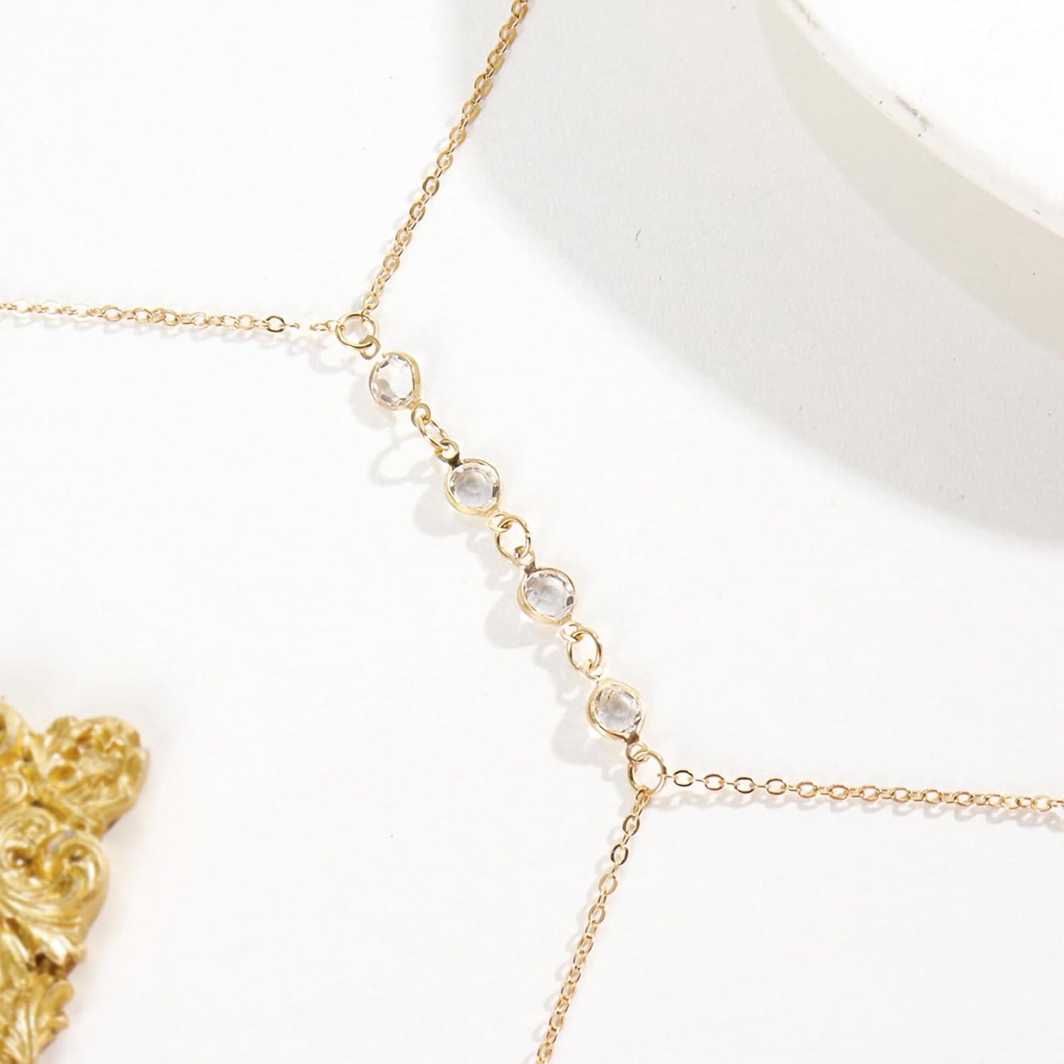 14K Gold Plated Sexy Body Chains for Women, Layered Rhinestone Crossover Bikini Bra Body Jewelry, Summer Beach Crystal Belly Waist Chain - Image 6