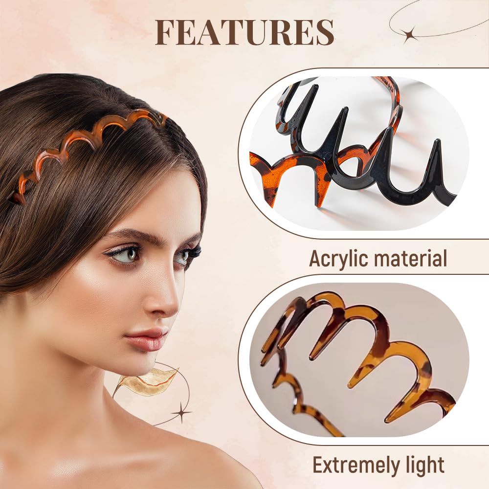 2 PCS U Shape Fashion Tooth Hair Comb Headband, 2026 High Cranium Head Bands for Women's Hair, Reversible Korean Headbands with Teeth for Women Gifts for Teen Girls (Amber+Black, One Size) - Image 4