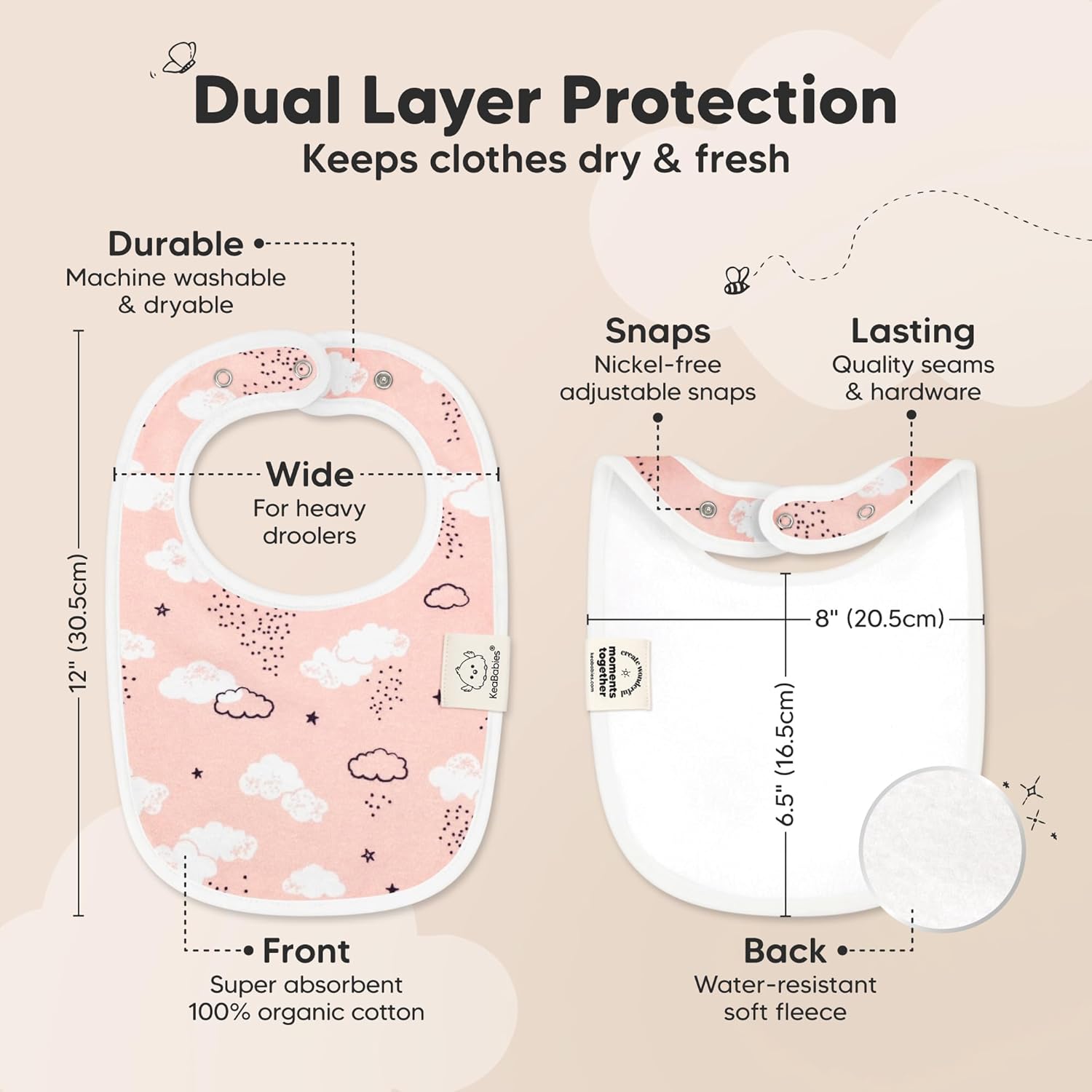 8-Pack Organic Baby Bibs for Boys, Girls - Soft Cotton Drooling and Teething Bibs for Baby Girl & Boy, Extra Absorbent, Easy To Clean & Put On for Toddler, Newborn, Infant 0-24 Months (Sweet Charm) - Image 4