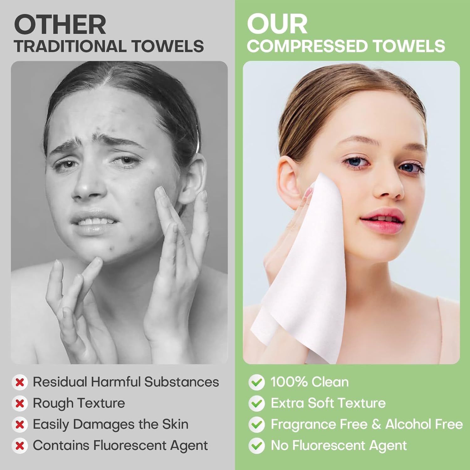 Compressed Face Towels 9"X7.5" 200 Pcs Bulk Packed with 2 Carry Cases Facial Expandable Cleansing Towelettes Disposable Washcloth Tablets - Image 7