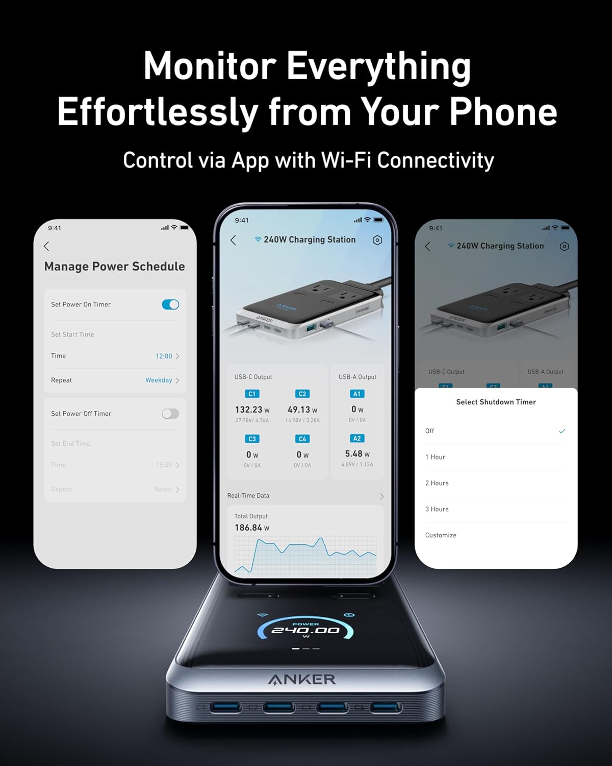 Anker Prime Charging Station, 240W 8-in-1 USB C Power Strip, 5 ft Detachable Extension Cord, 2 AC, 4 USB C, 2 USB A, for iPhone 15/14, Desktop Accessory for MacBook, Home, Office (Not for Travel) - Image 7