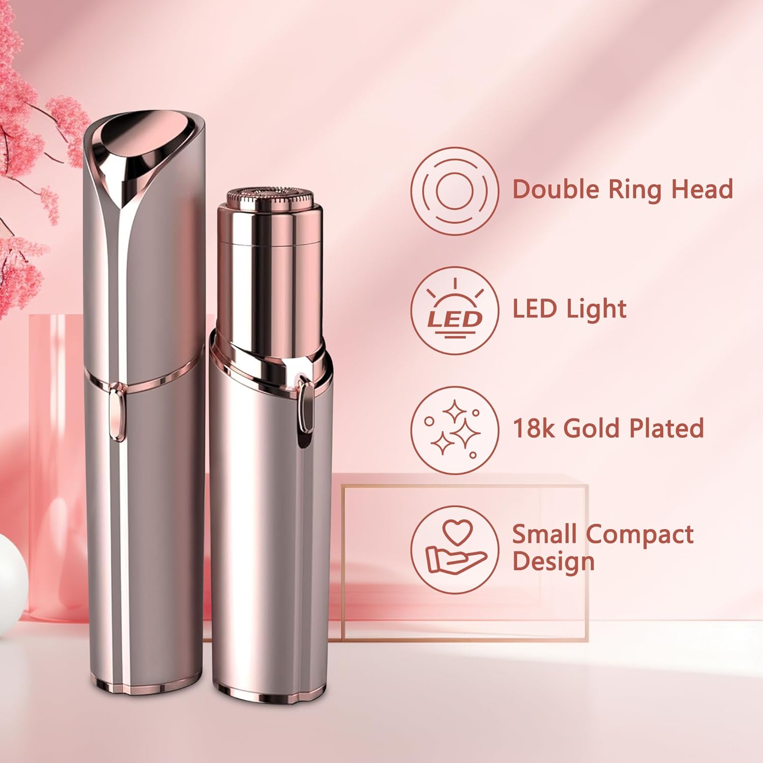 Facial Hair Remover for Women - as Seen on TV Painless Face Shaver - Electric Hair Removal Device for Face Lips Peach Fuzz with Light (Rose Gold) - Image 3