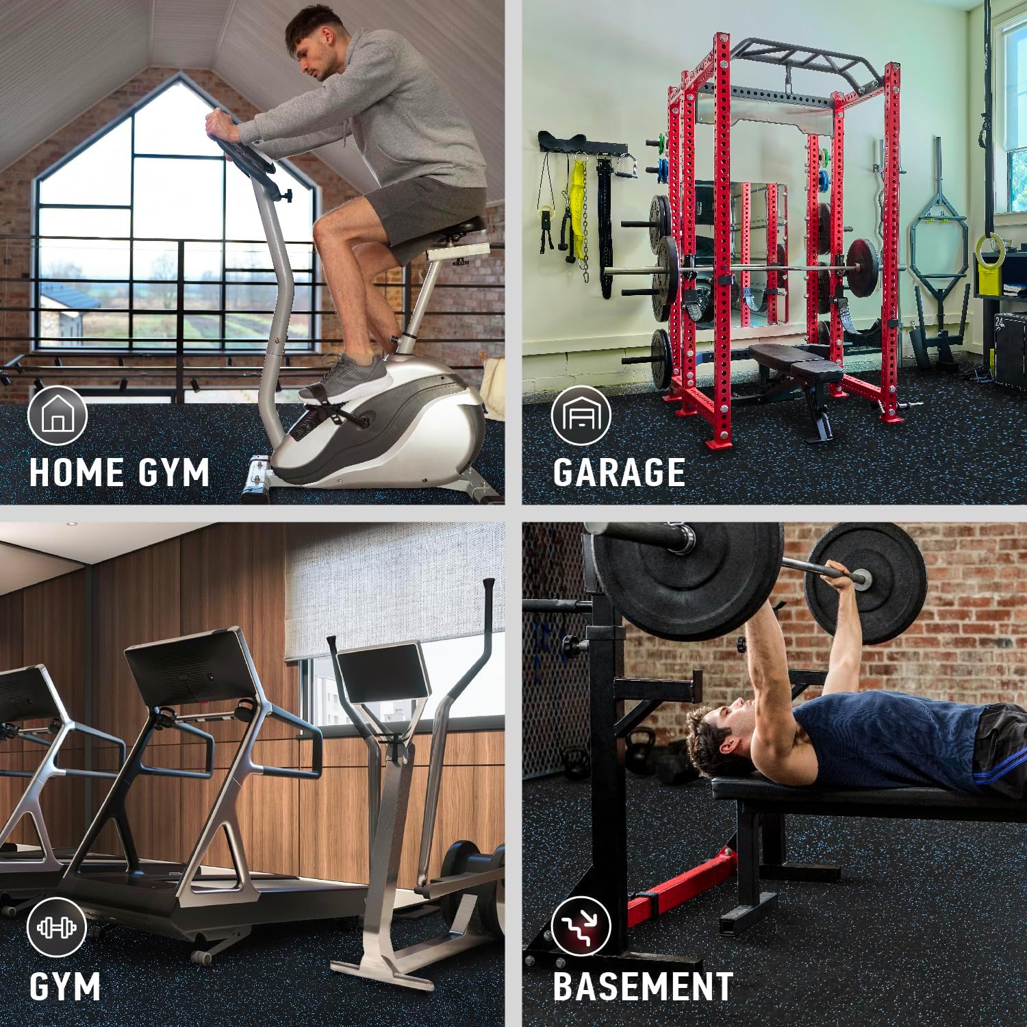 AIRHOP 0.56in Thick 24 Sq Ft Exercise Equipment Mats, 6 Tiles Upgraded Rubber Top with High Density EVA Foam, Large Interlocking Puzzle Gym Flooring for Home Gym, Heavy Weight Workout,Black & Blue - Image 8