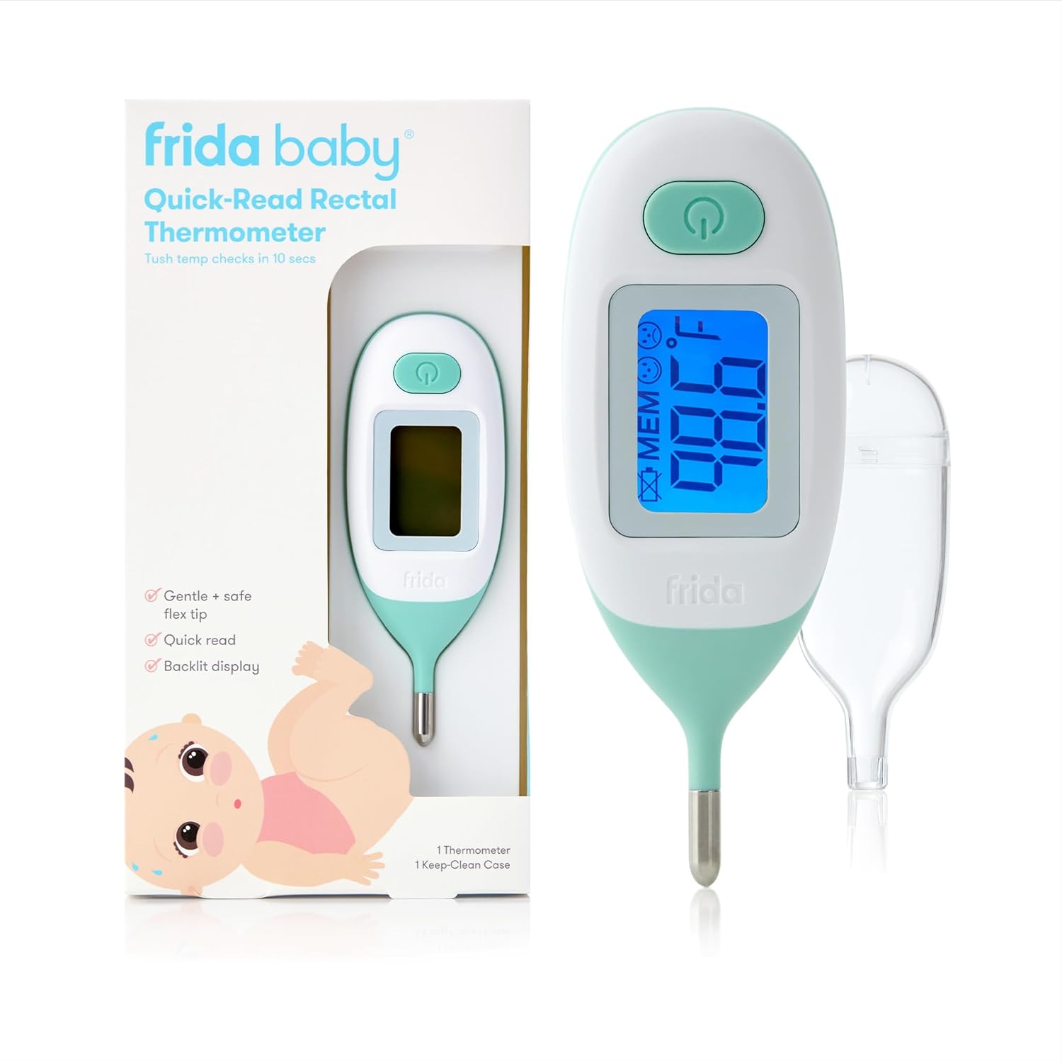 Frida Baby Rectal Thermometer for Babies, Digital Fever Thermometer for Babies, Newborns & Infants, Quick & Accurate Temperature Check, Water Resistant, Clear Case, Memory Holds Last 10 Readings - Image 2