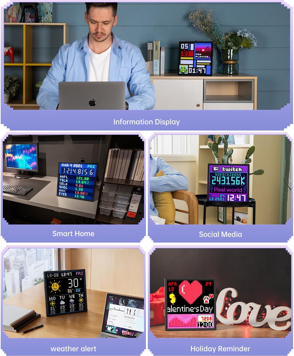 Divoom Pixoo-64 - WiFi Pixel Cloud Digital Frame with APP Control,64 X 64 LED Panel Display Frame for Gaming Room Decoration/Social Media Fans Counter - Image 6