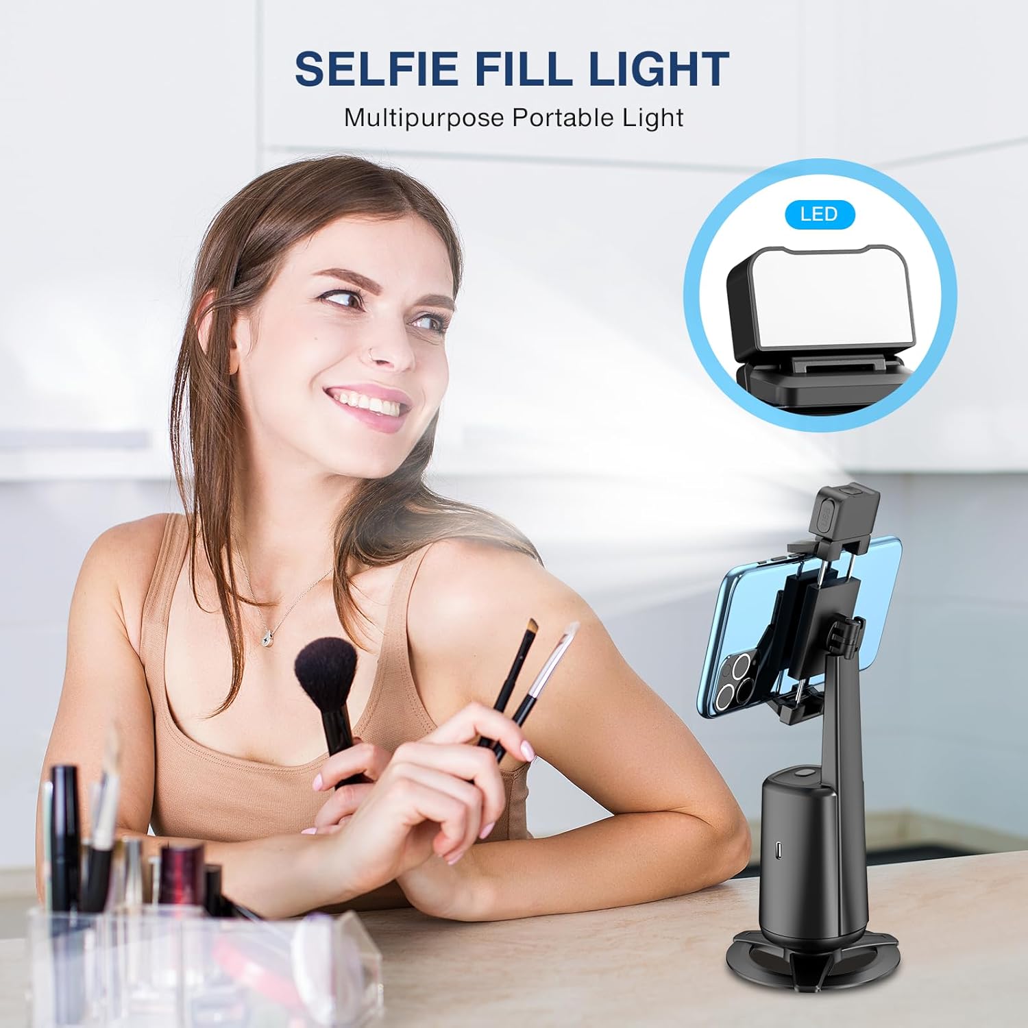 Auto Face Tracking Tripod 360° Rotating Cell Phone Photo and Video Kits Stand, No App, Camera Stand with Remote and Gesture Control, Rechargeable Smart Shooting Stand for Live Recording Tiktok(Black) - Image 8