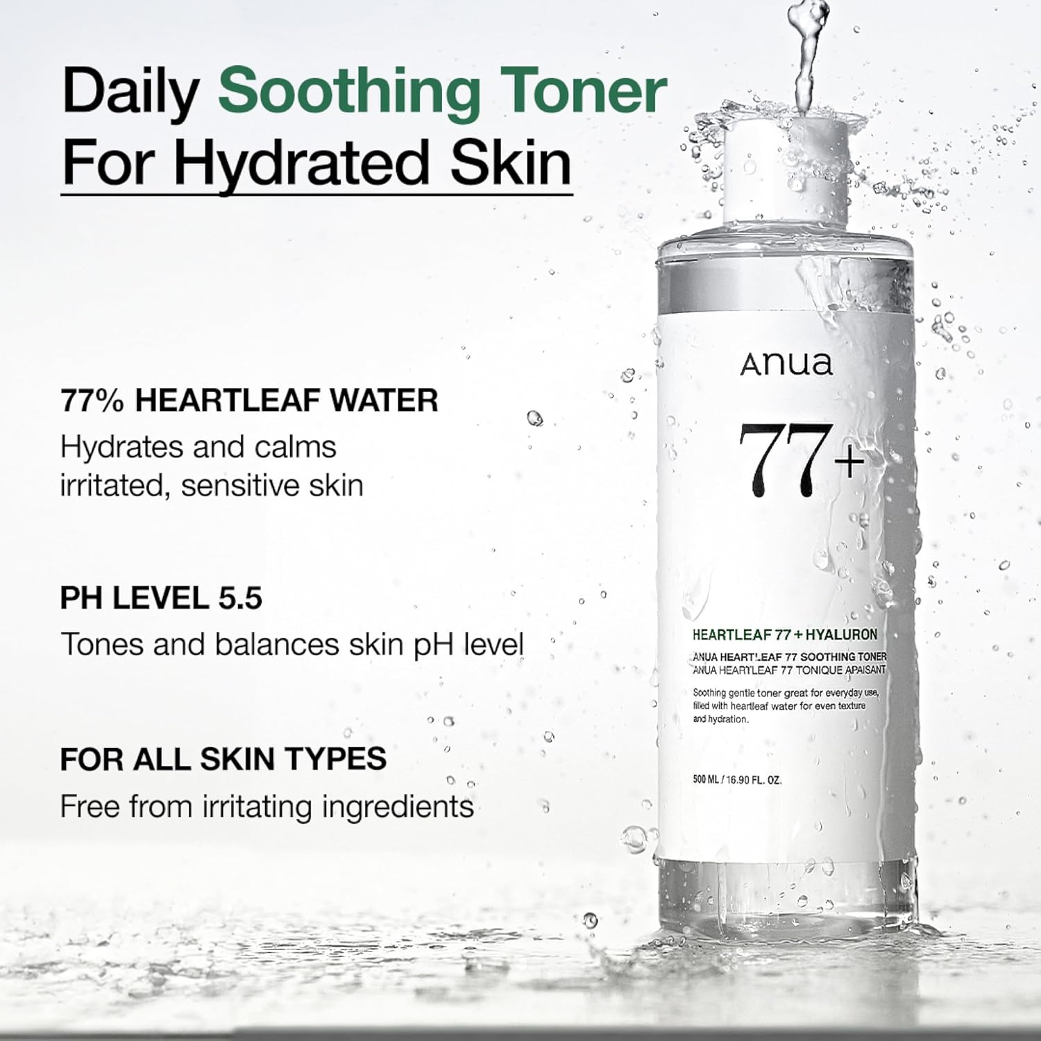 Anua Heartleaf 77 Soothing Toner I pH 5.5 Trouble Care, Calming Skin, Refreshing, Hydrating, Purifying, Cruelty Free, Vegan,(250ml / 8.45 fl.oz.) - Image 4