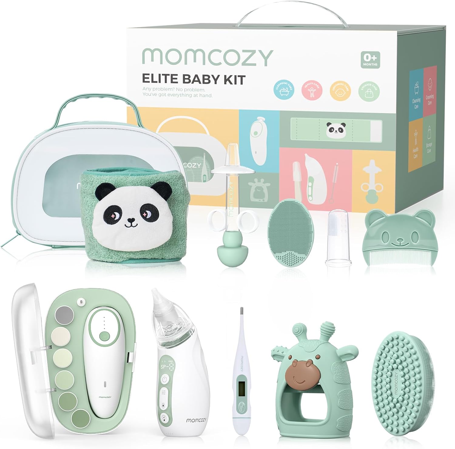 Momcozy Elite Baby Kit, Superior Baby Shower & Registry Essential Kit for Grooming & Health & Cleansing Care, Electric Nail File & Nasal Aspirator,Tummy Wrap,Thermometer,Bath Brush,Teether,Storage Bag - Image 2