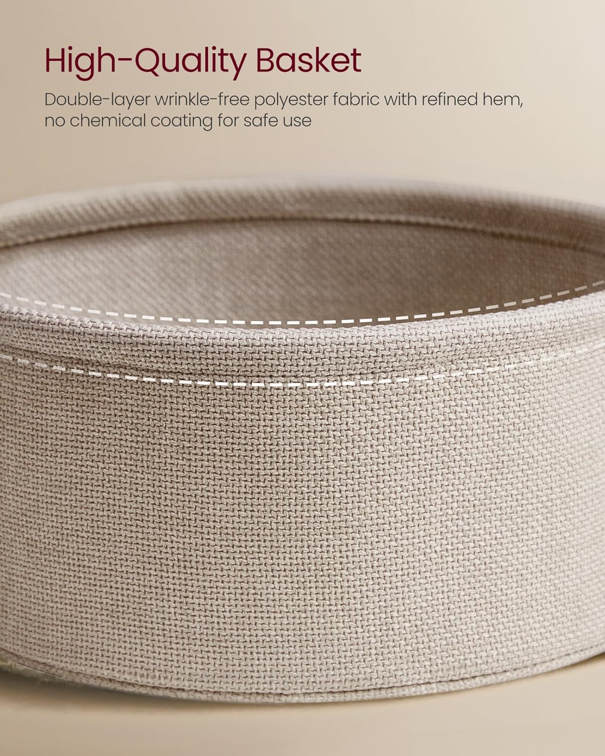 VASAGLE LILEA Collection - Small Round Side End Table, Modern Nightstand with Fabric Basket, Matte White and Camel Brown ULET223W10 - Image 7