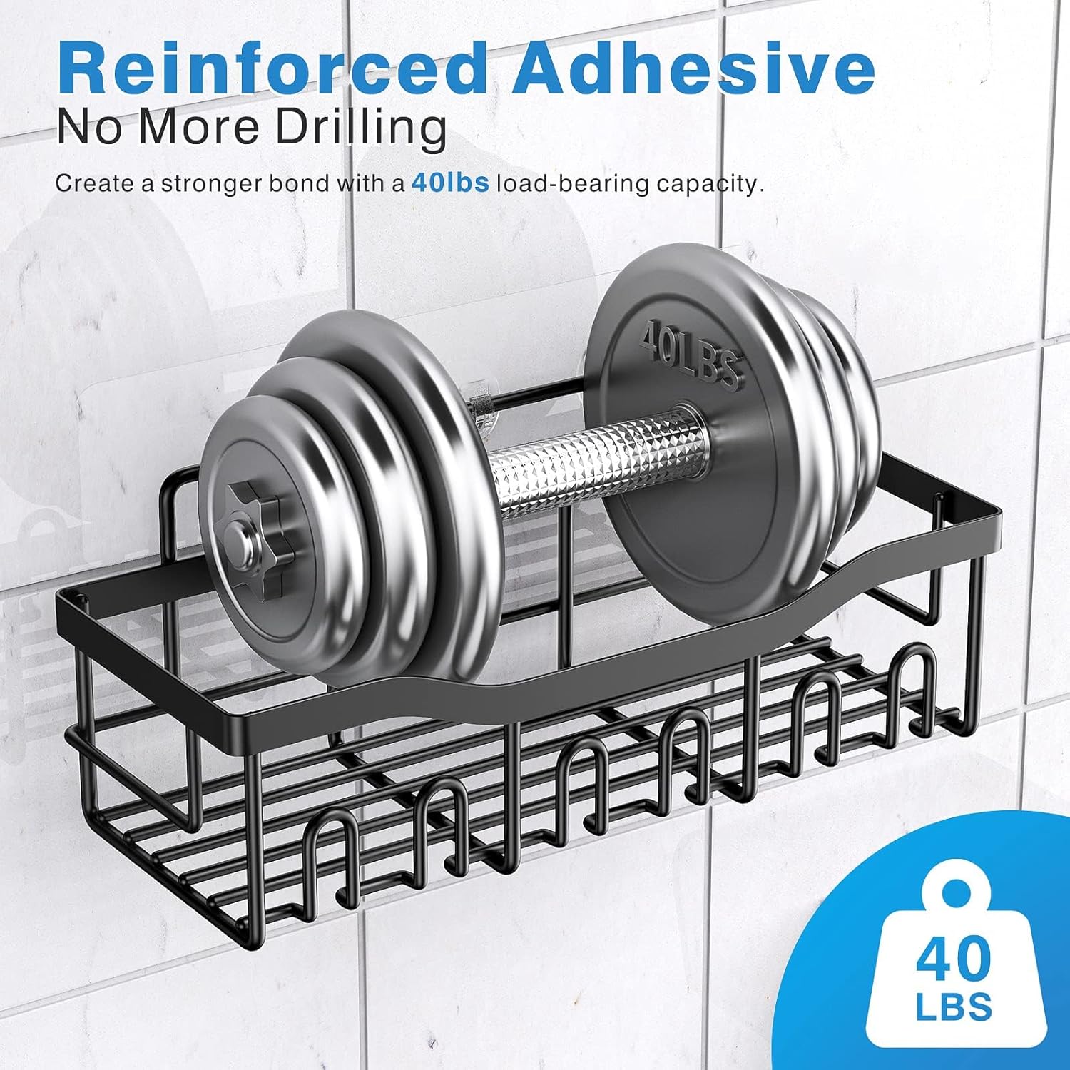 5-Pack Rustproof Stainless Steel Shower Caddy Set– No Drill Adhesive Bathroom Organizer, Space-Saving Shower Shelves for Apartment Essentials, Bathroom/Kitchen Storage Home Decor-L Size - Image 5