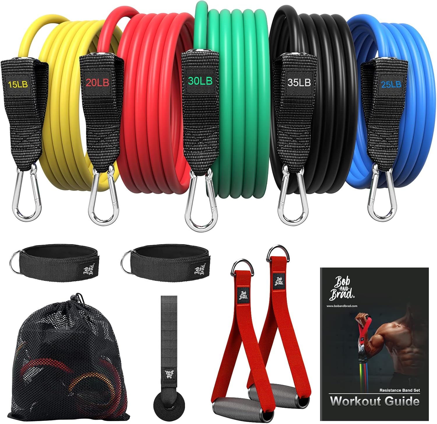 BOB AND BRAD Resistance Bands, Resistance Bands Set for Workout Stackable Up to 125-150 lbs, Exercise Bands with Door Anchor, Ankle Straps, Handles and Carry Case for Strength, Yoga, Gym for Men and Women - Image 2