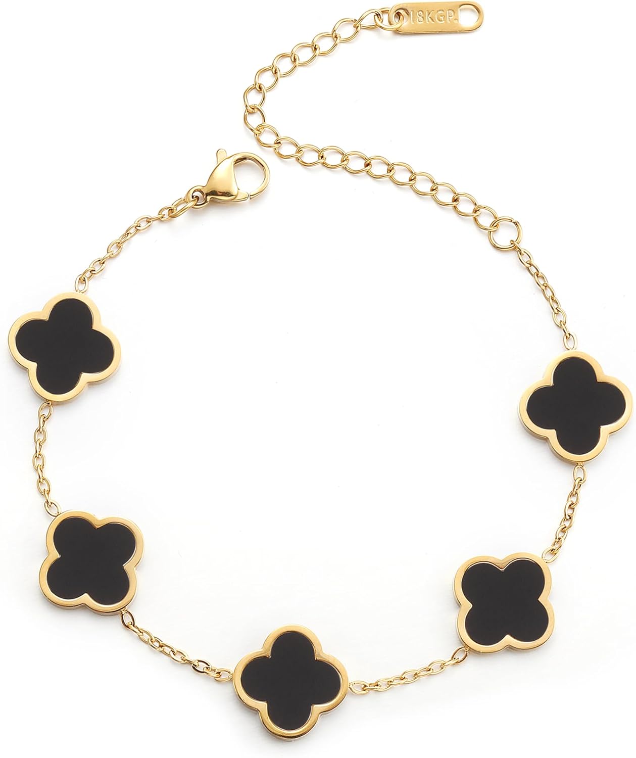 18K Gold Plated Clover Lucky Bracelet for Women White/Black/Red/Green Flower Four Leaf Link Bracelets Trendy Jewelry Gifts for Women - Image 2