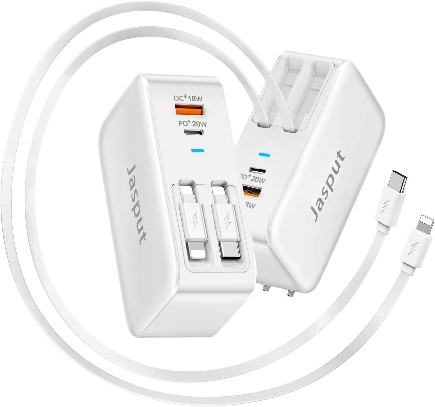 4 in 1 Retractable Wall Charger with Dual Cables,40W Retractable Phone Charger Wall Plug with Dual USB Ports,20W USB C Chargers Block Fast Charging for iPhone 17 16 15 14 13,LG, Galaxy S24 23,Pixel - Image 2